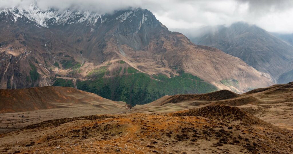 distant snowy mountain in the himalayas