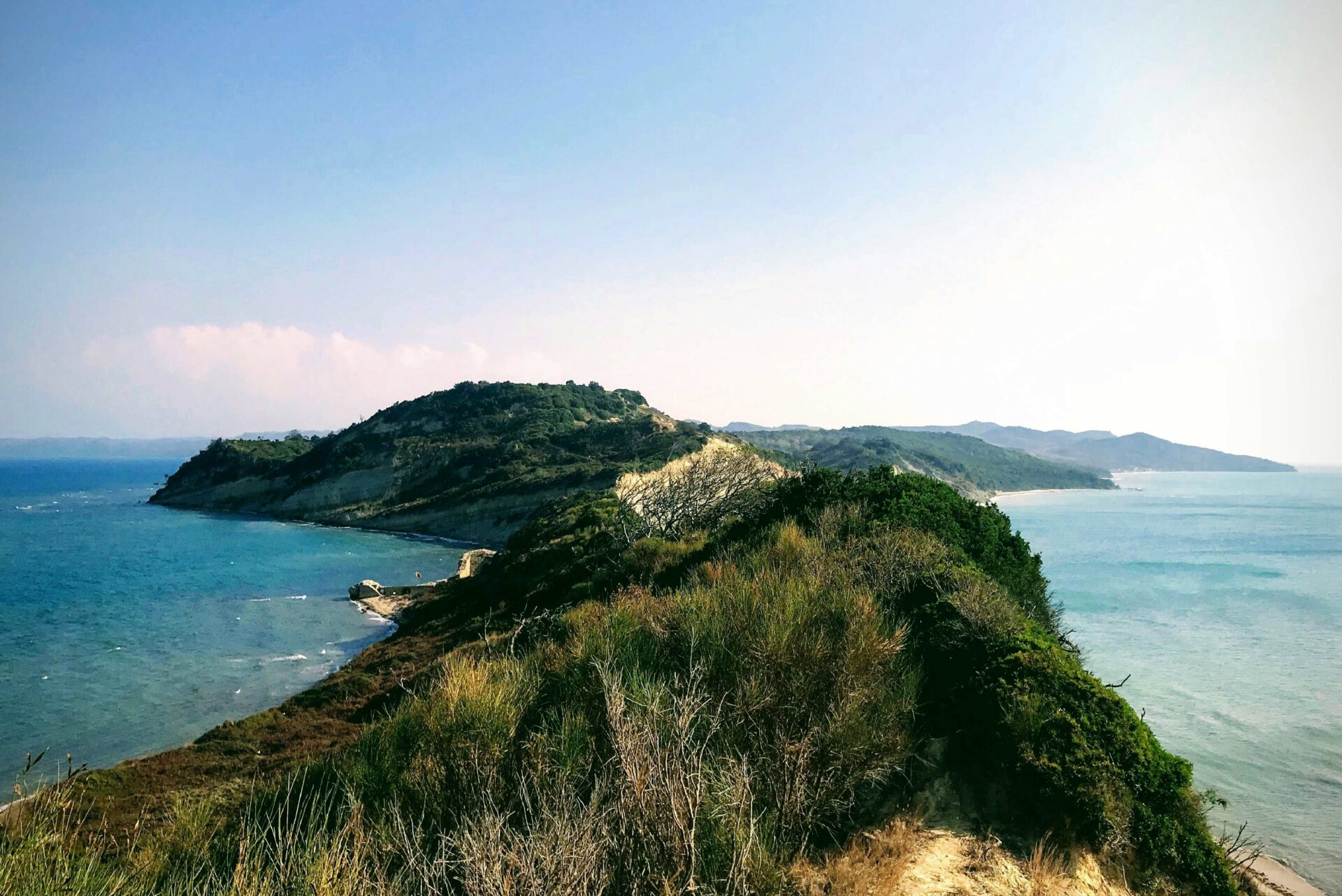 hill top with large water bodies on both sides